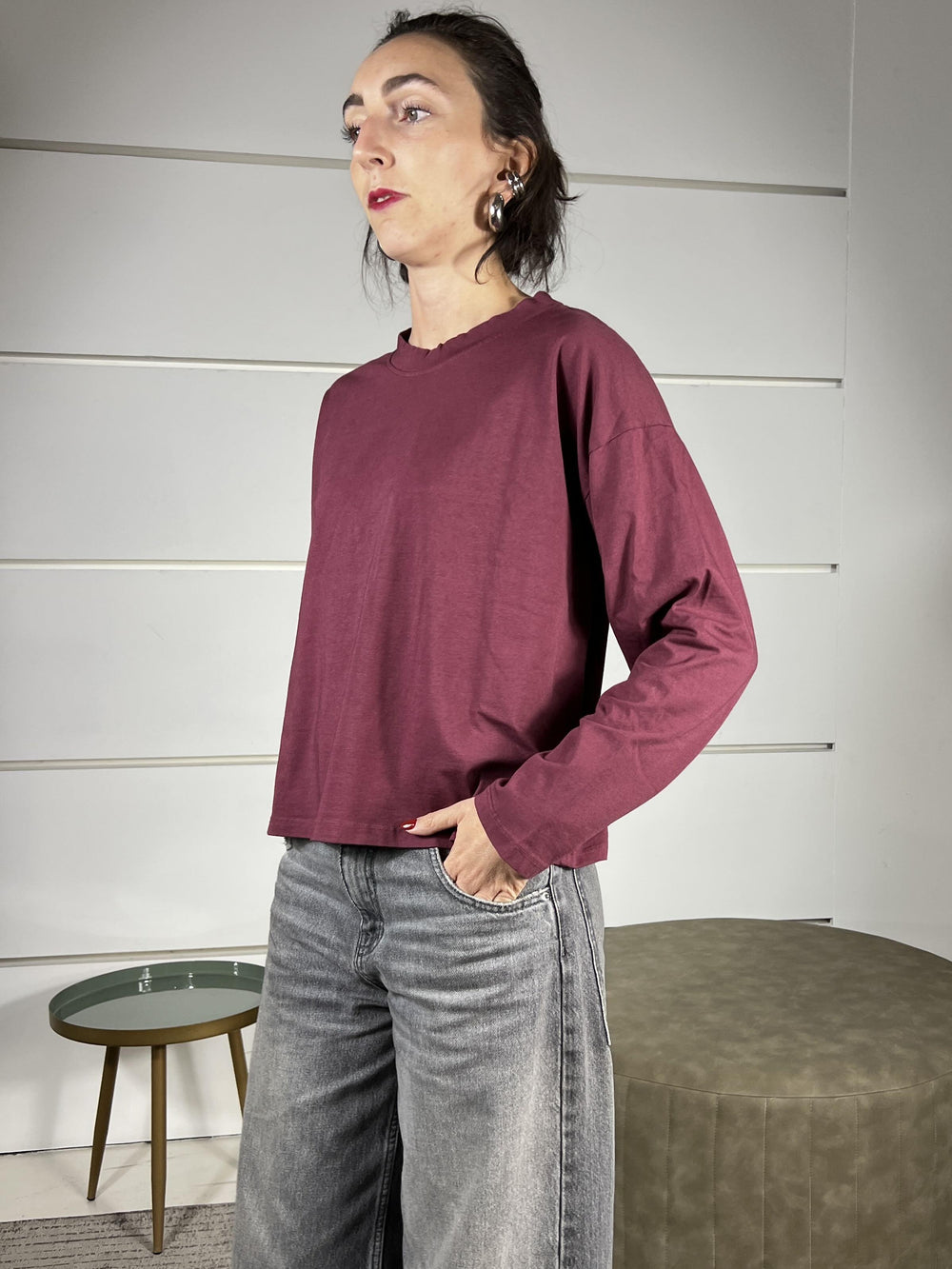T-SHIRT BORDEAUX IN COTONE MANICA LUNGA GIROCOLLO MJS-P123BORDEAUX HAVE ONE