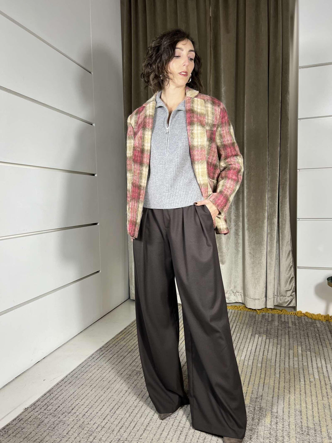 giacca cappotto check fuxia e burro 26B1581FUXIA TENSIONE IN