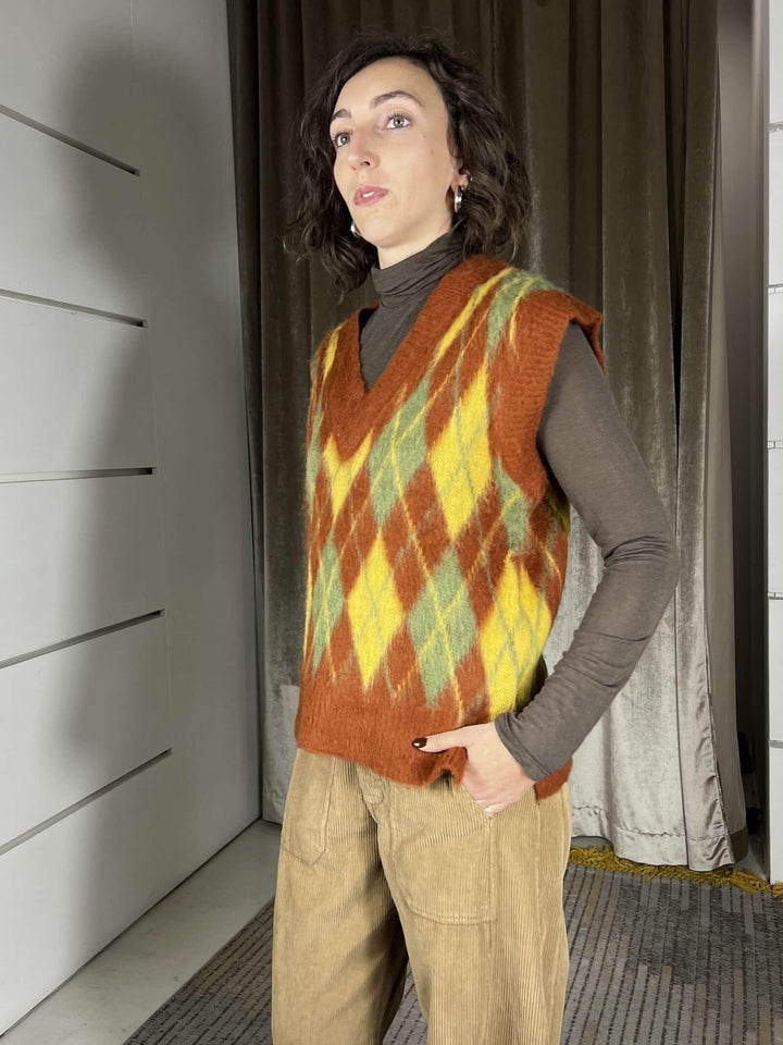 gilet scollo a v con rombi 78217GCACAO SUSY MIX