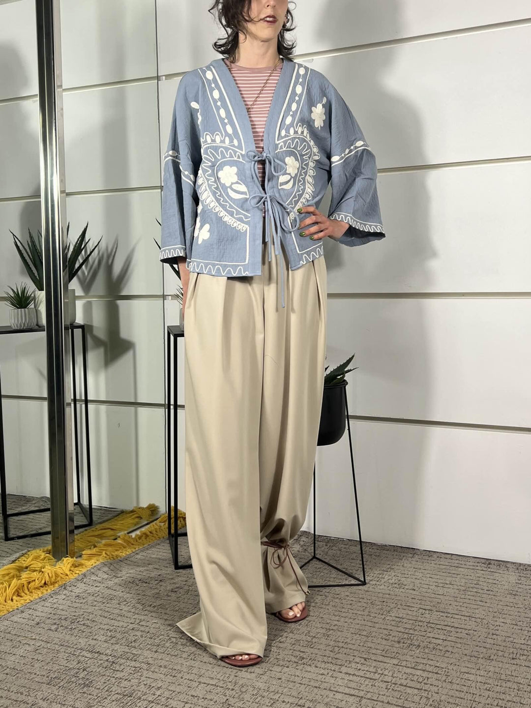 pantalone con pince palazzo in viscosa beige 26P4364GEIGE TENSIONE IN