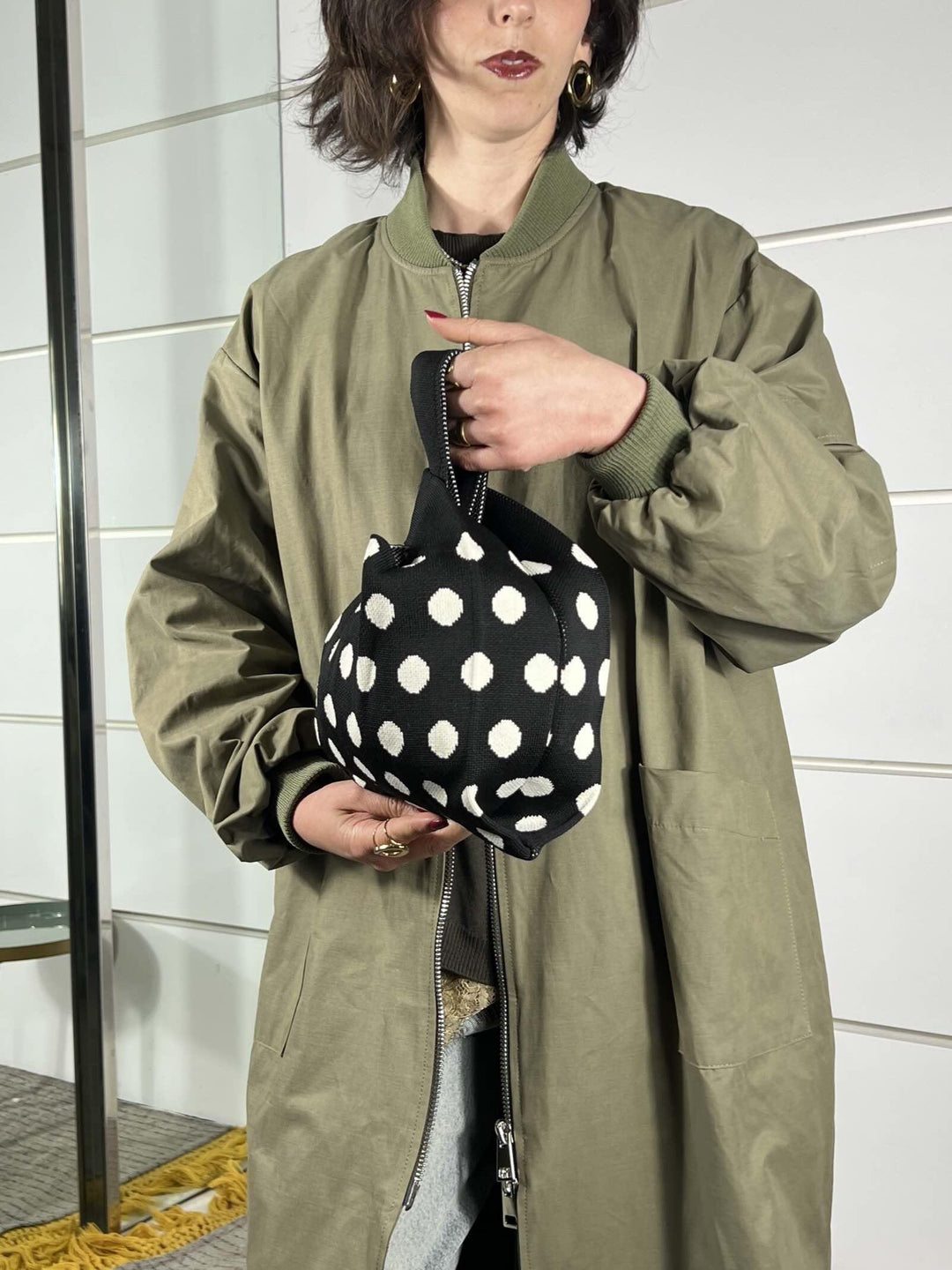 borsa in tessuto, a mano, a fantasia pois TUB2416BLACK FEMME CAFE SELECTION