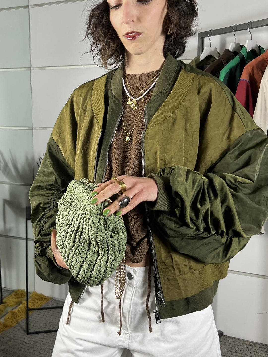 borsa clutch a intreccio in rafia verde FB43002VERDE FEMME CAFE SELECTION