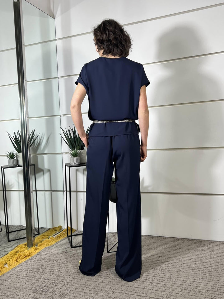 completo blu blusa scollo a v e pantalone 30621BLU SUSY MIX