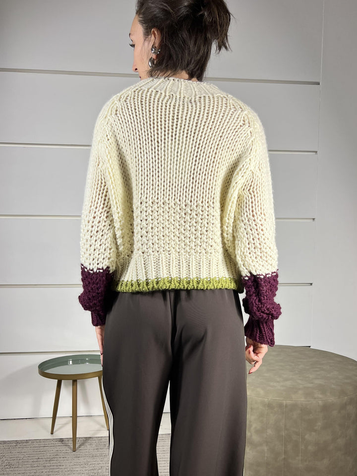maglione con bordo nel fondo a contrasto panna 95573PANNA SUSY MIX