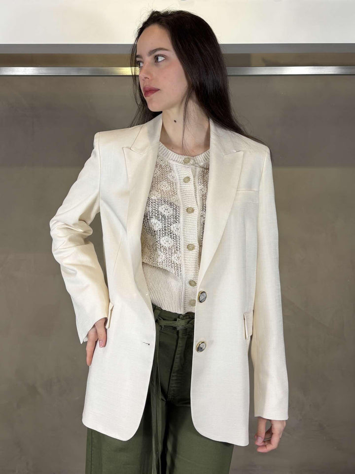 giacca over monopetto avorio FAITHC00 PINKO