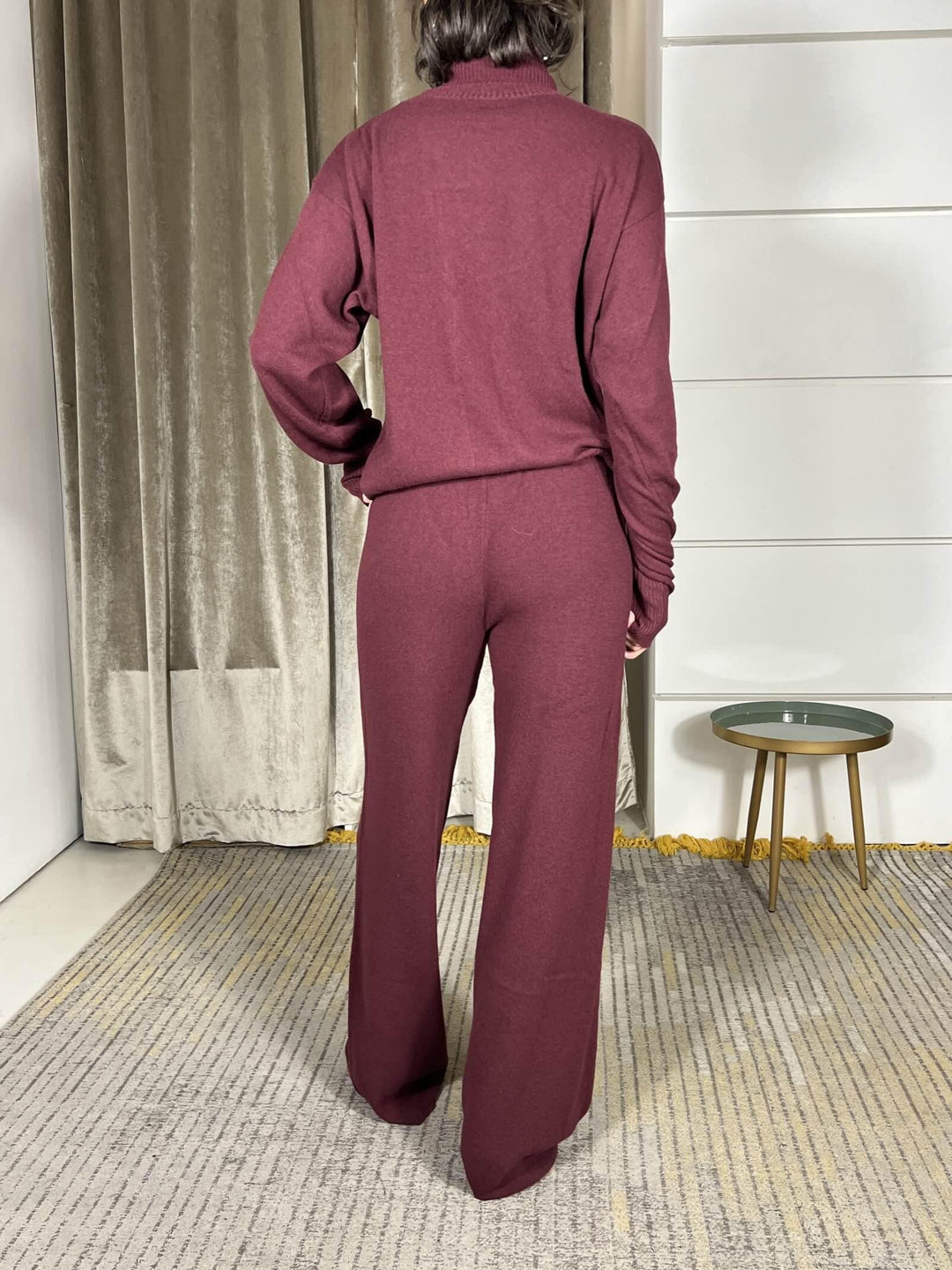 pantalone a palazzo con elastico in vita misto lana bordeaux 22107FBORDEAUX VICOLO