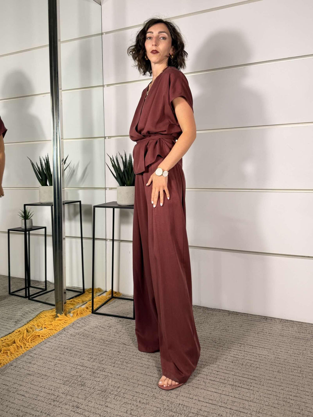 completo giacca kimono  e pantalone a palazzo vino 3073VINO SUSY MIX