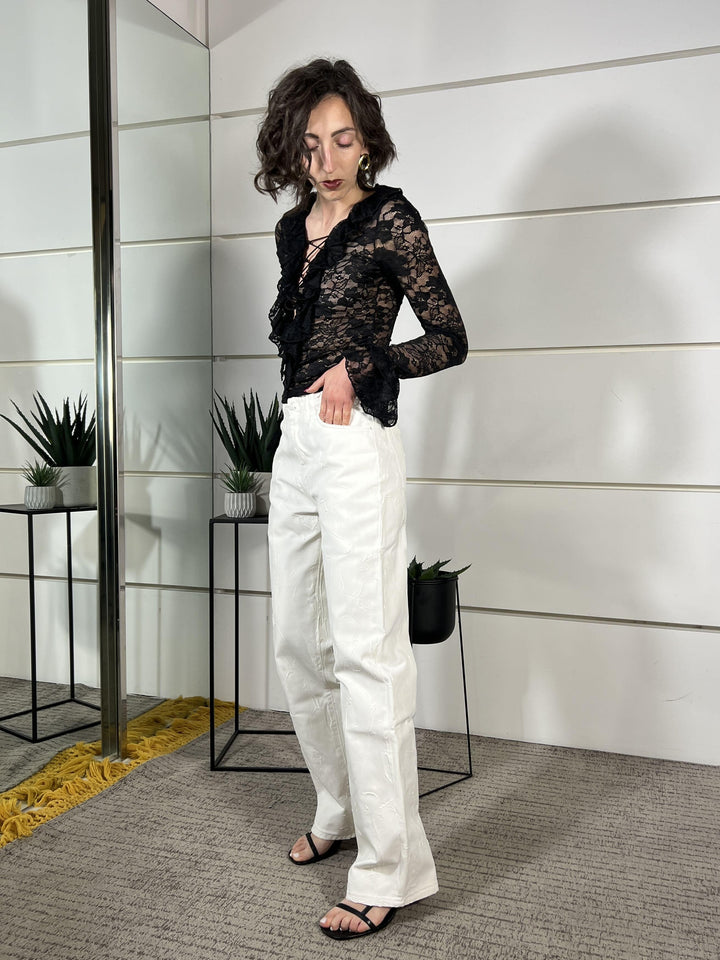 jeans alex effetto smaltato bianco vita media bassa straight DAB5101DENIM BIANCO VICOLO