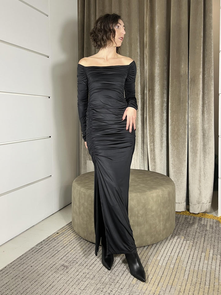 abito lungo nero con arricciature 52554SNERO SUSY MIX