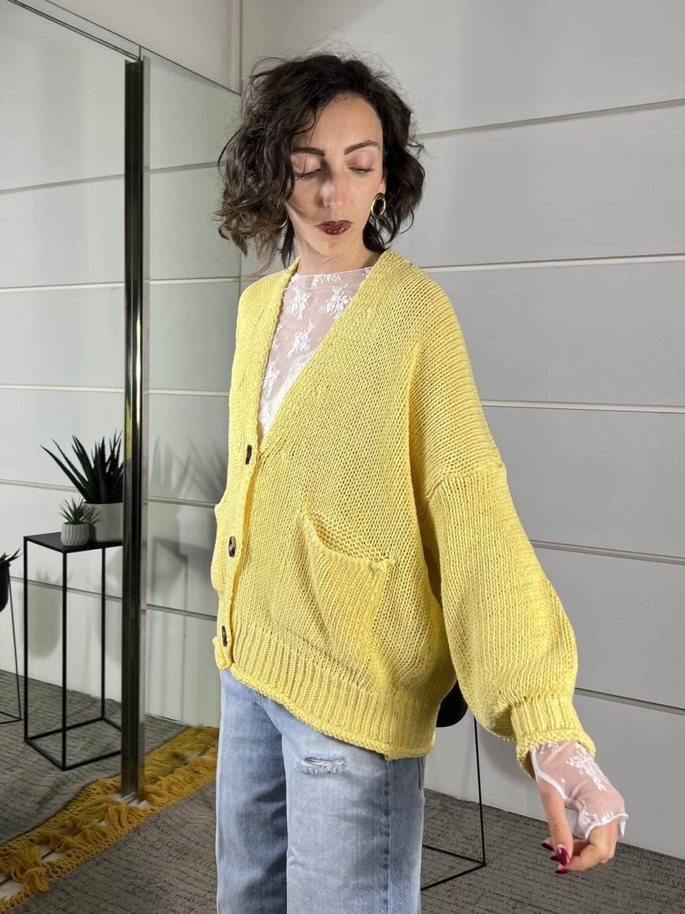 cardigan over, scollo a v giallo 3AB3015GIALLO VICOLO