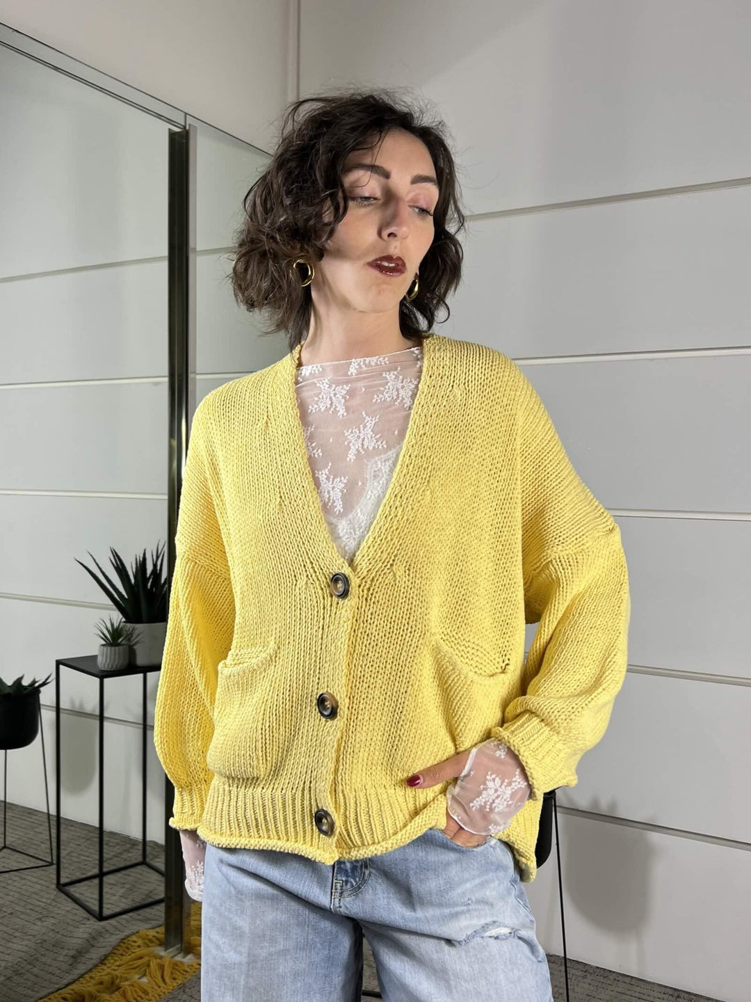 cardigan over, scollo a v giallo 3AB3015GIALLO VICOLO