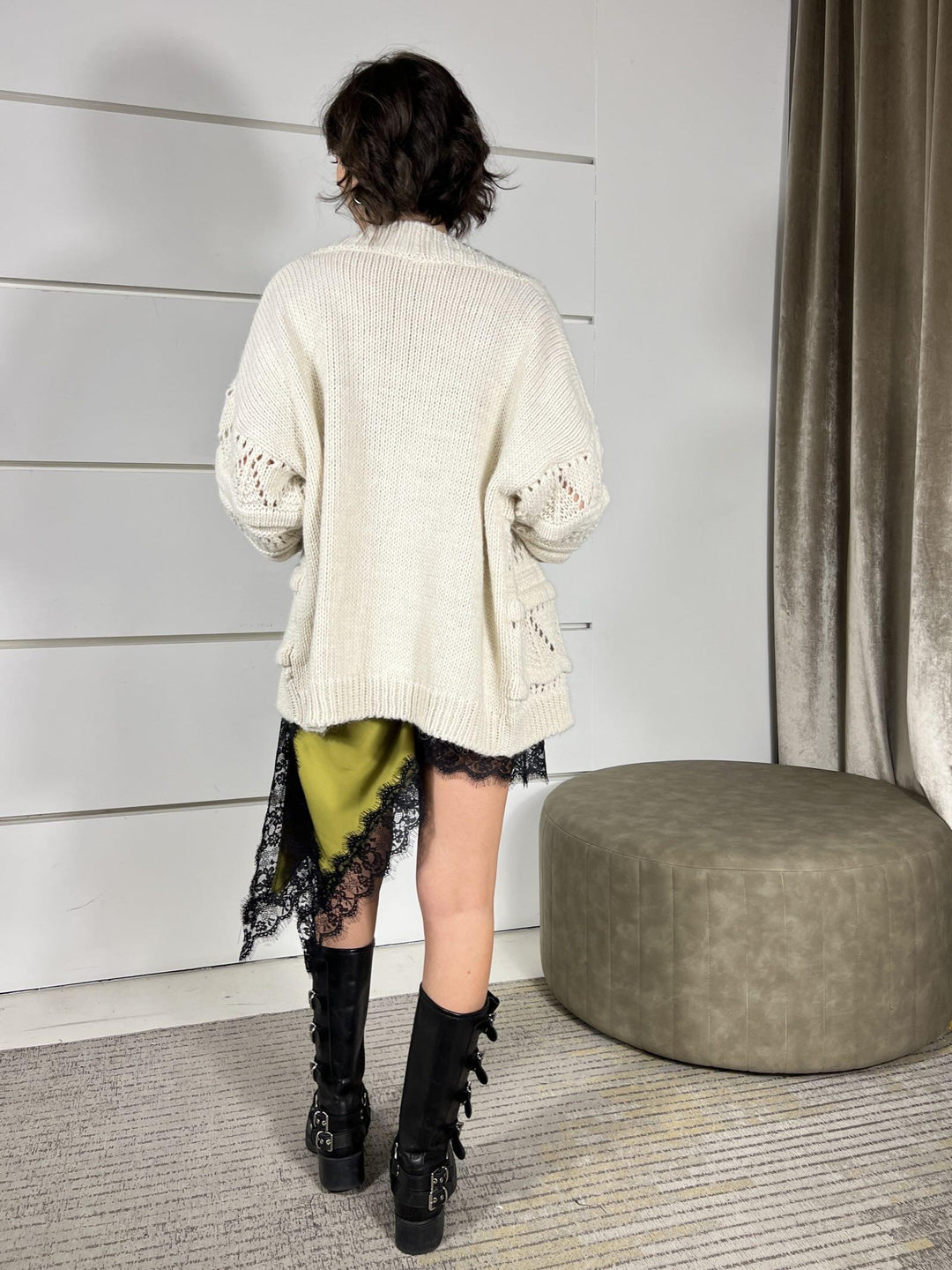 cardigan over lavorato burro in misto lana 33047FBURRO VICOLO