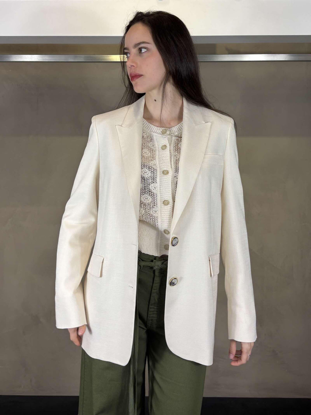 giacca over monopetto avorio FAITHC00 PINKO