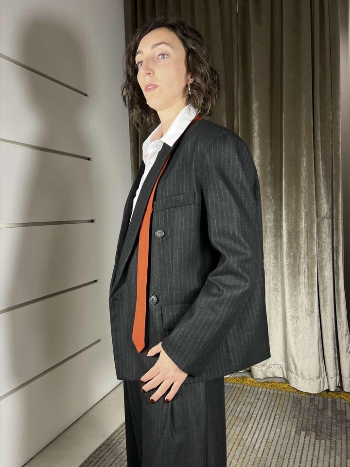 giacca gessata doppiopetto nera in calda viscosa D01E1000NERO PHILIA LOFT