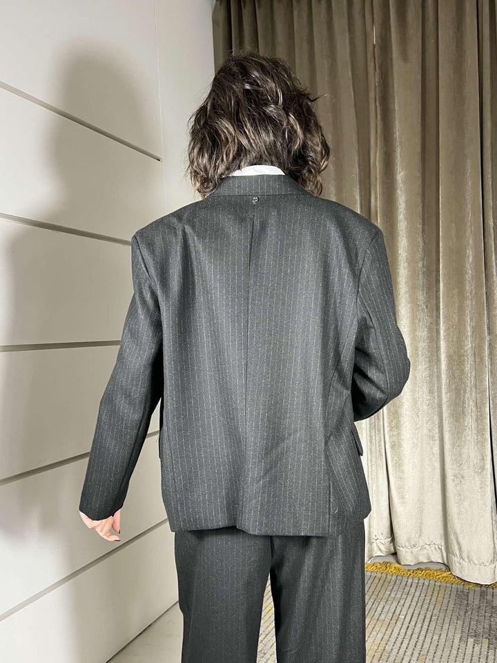 giacca gessata doppiopetto nera in calda viscosa D01E1000NERO PHILIA LOFT