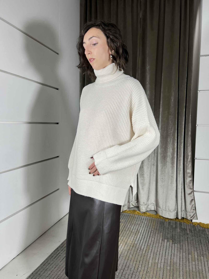 maglione collo alto over panna in misto lana e alpaca S01Y0953PANNA PHILIA LOFT