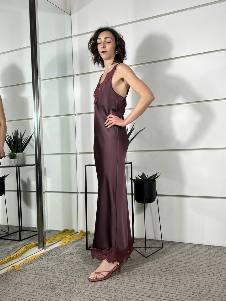 abito lungo satin con inserto in pizzo cipolla 38960CIPOLLA TENSIONE IN