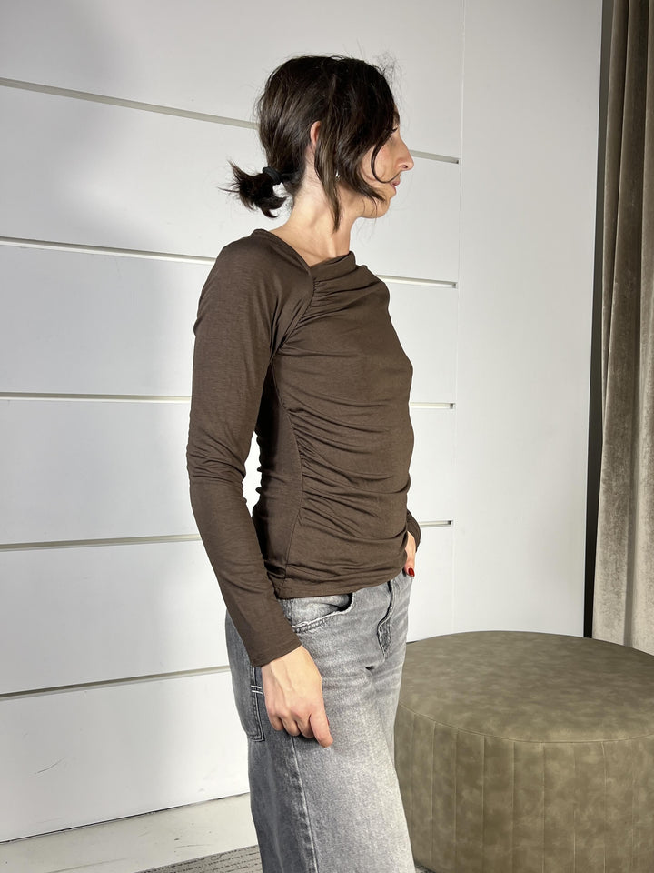 t-shirt manica lunga con arricciatura moro 2650MORO SUSY MIX