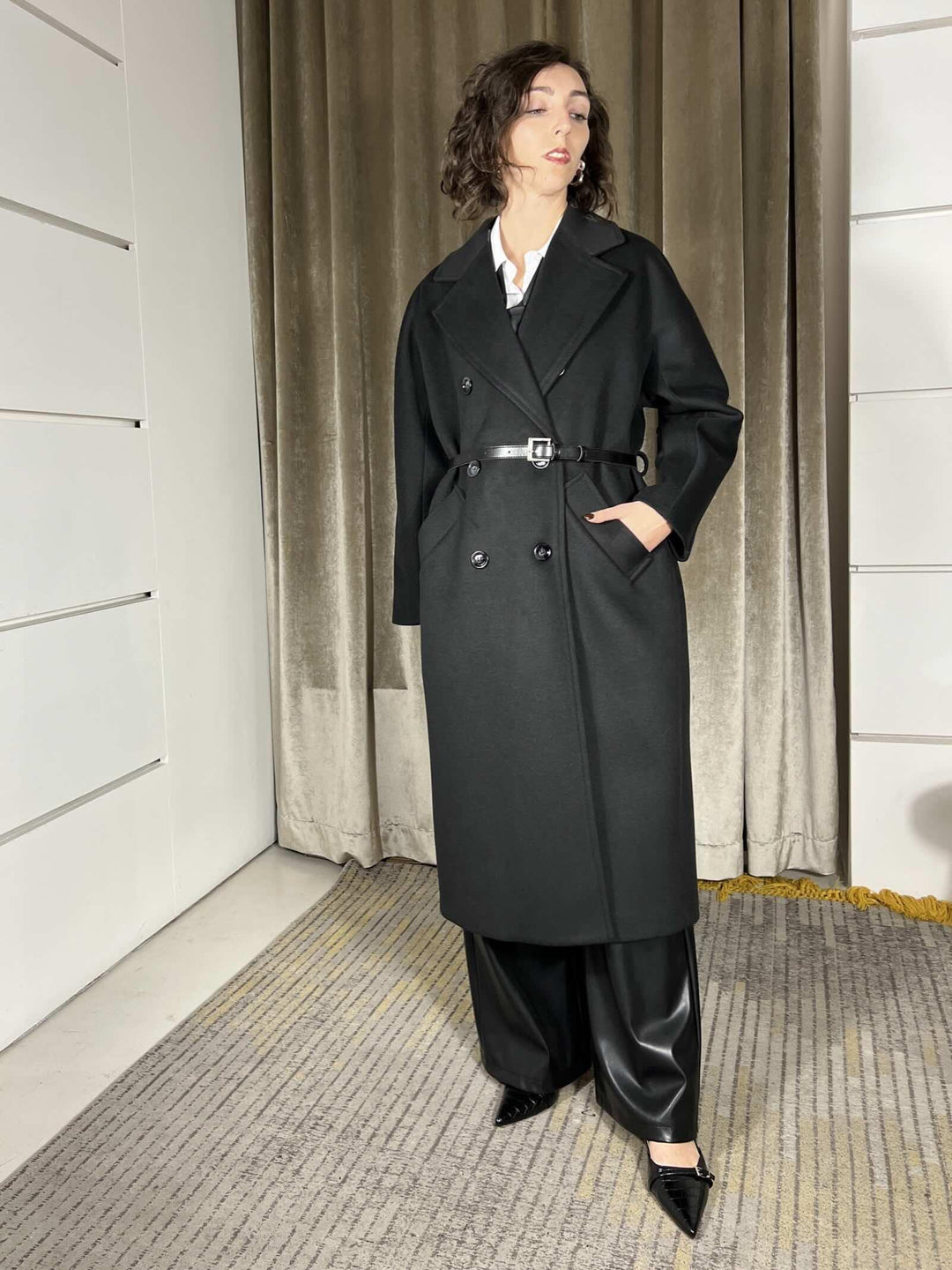 CAPPOTTO NERO OVER DOPPIOPETTO CON CINTA KH36KEY1900 IMPERIAL