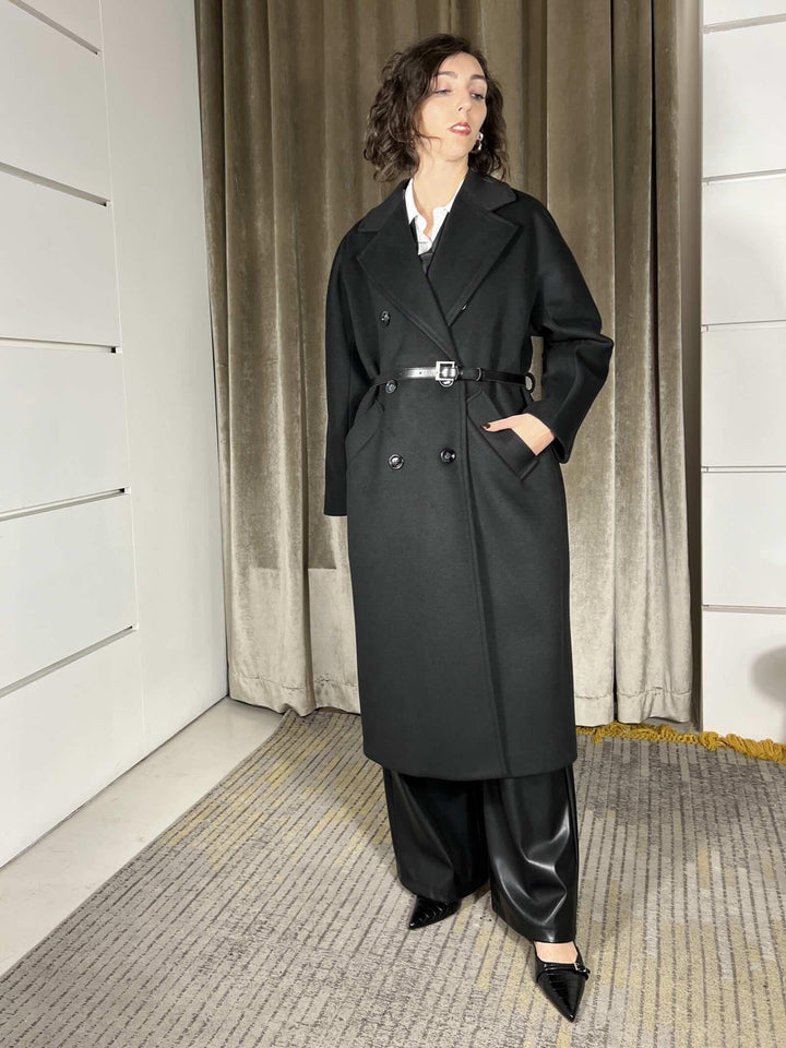 CAPPOTTO NERO OVER DOPPIOPETTO CON CINTA KH36KEY1900 IMPERIAL