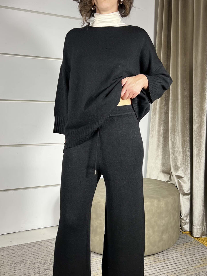 completo nero maglia e pantalone a palazzo in calda viscosa LN871325NERO SUSY MIX