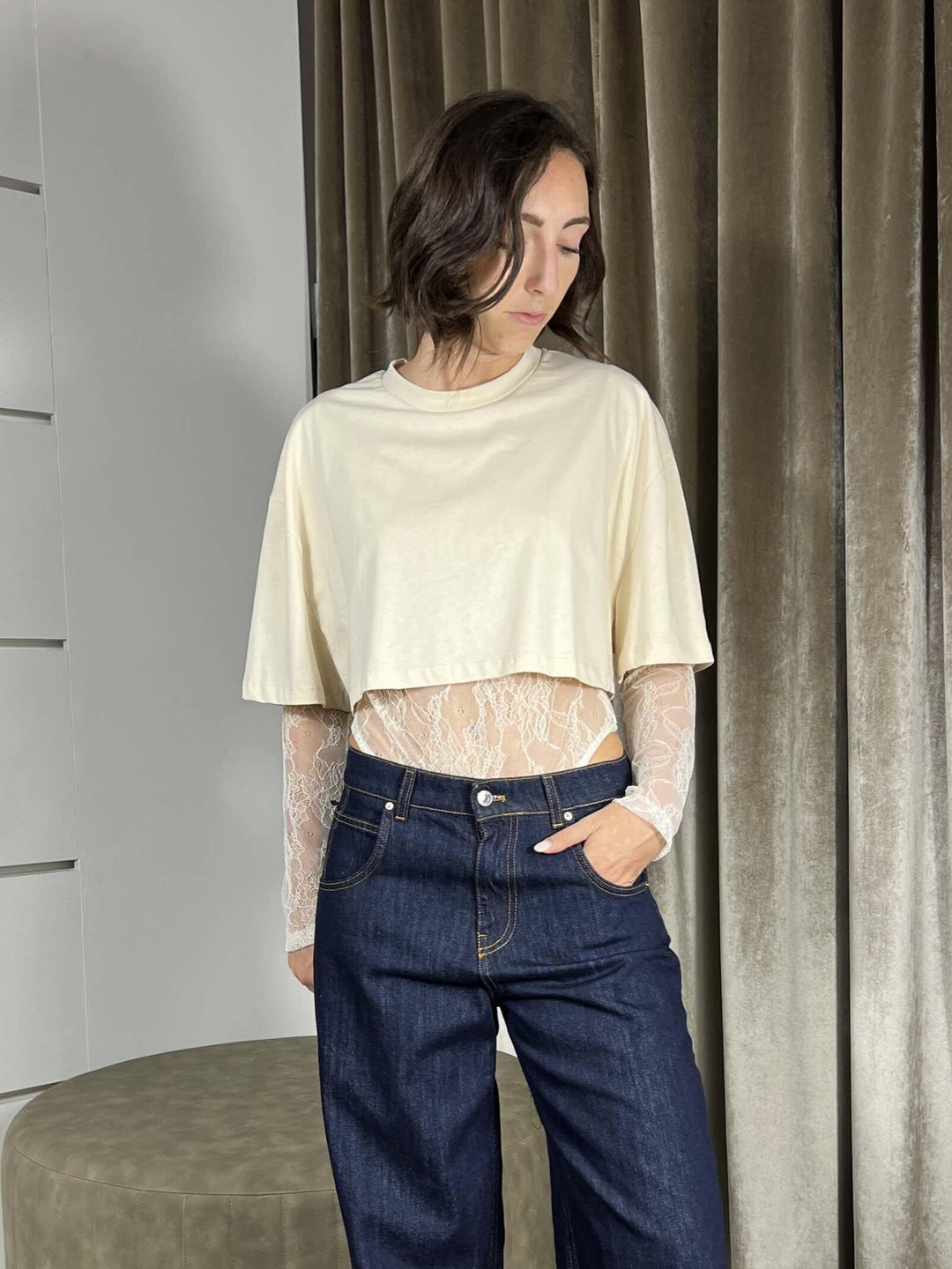 T-SHIRT BURRO CROP CON BODY IN PIZZO TMA-P019BURRO HAVE ONE