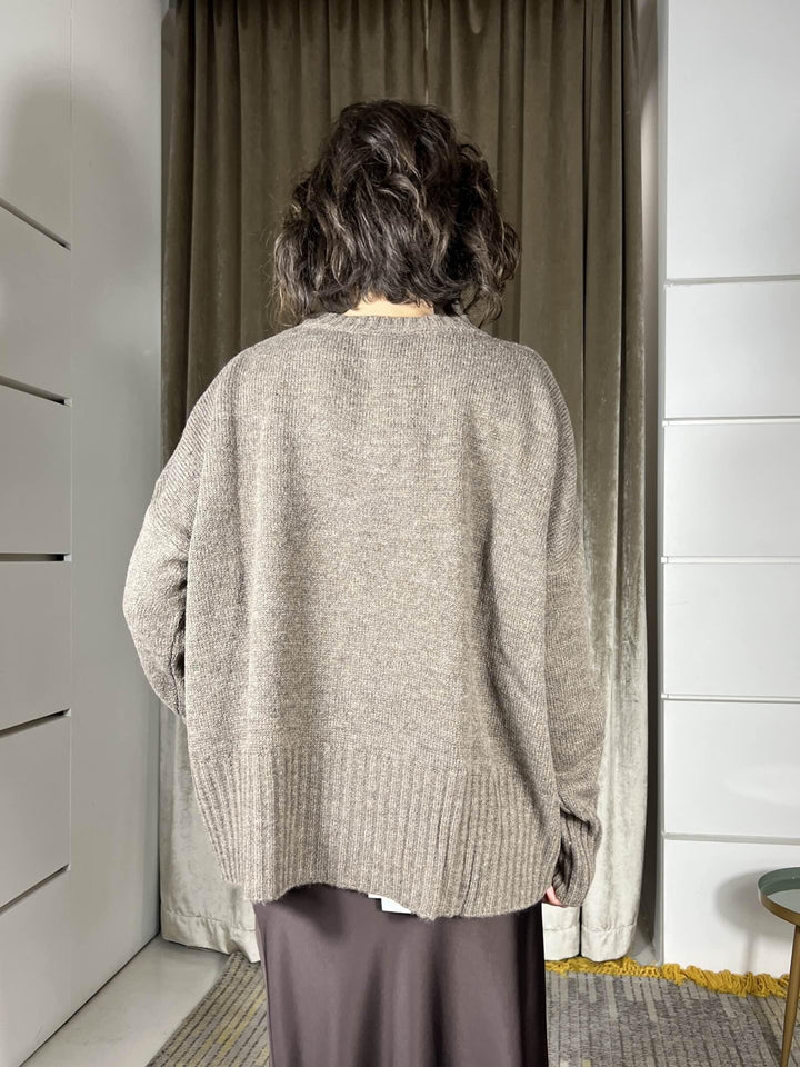 maglione girocollo con coste in misto lana rasata rust W5HMJ87A373RUST TENSIONE IN