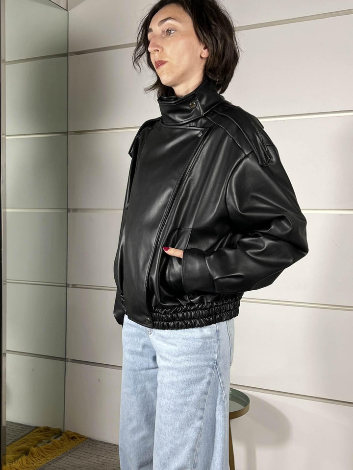 bomber in ecopelle collo alto nero TAB1047NERO VICOLO