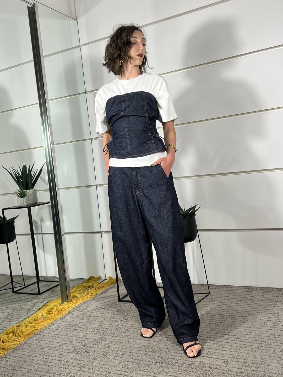 top a fascia in denim scuro a corsetto D02E1084DENIM PHILIA LOFT