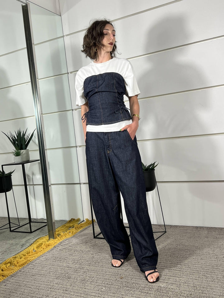 top a fascia in denim scuro a corsetto D02E1084DENIM PHILIA LOFT