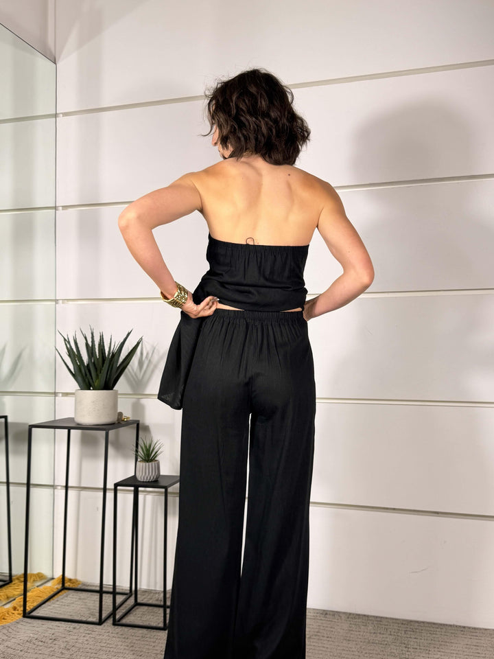 completo nero con top a fascia assimetrico e pantalone a palazzo lino e viscosa WTO26SP1061NERO TWO WAY