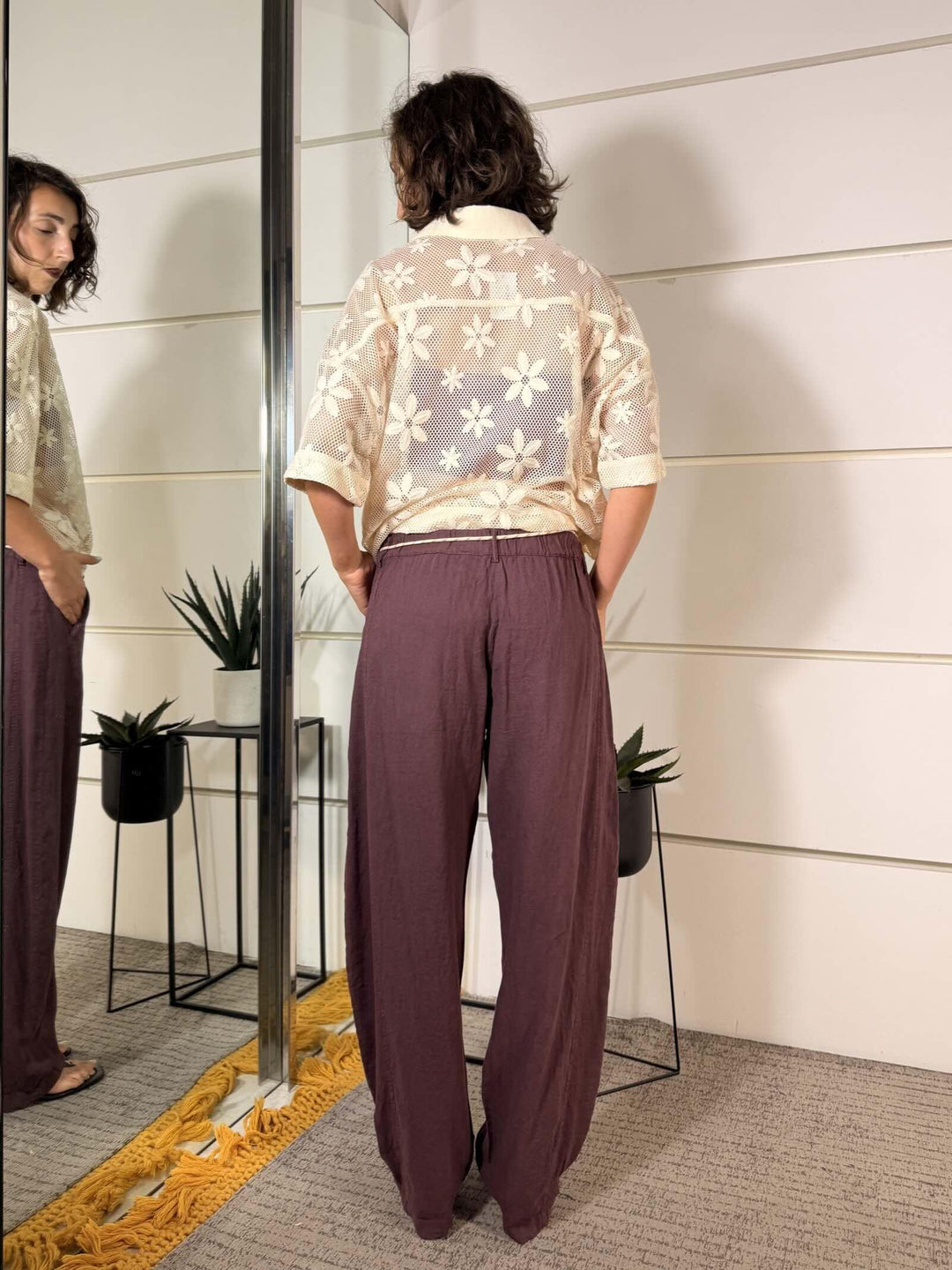 pantalone a ovetto in lino e viscosa fico 60354PFICO SUSY MIX