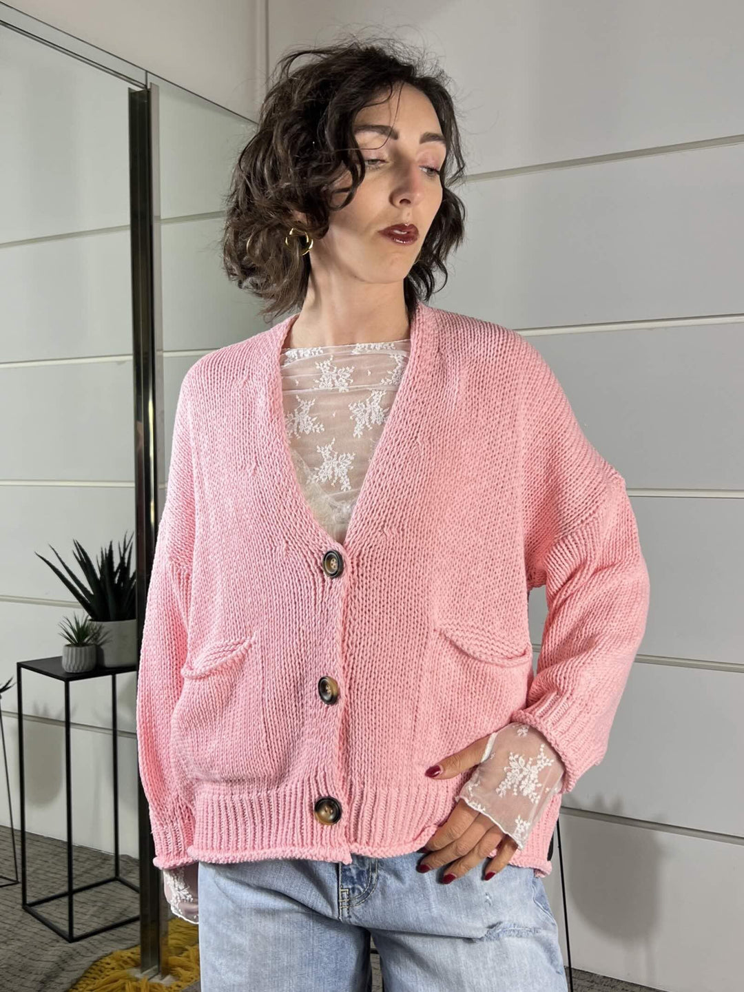 cardigan over, scollo a v rosa 3AB3015ROSA VICOLO