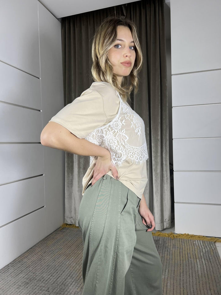 T-Shirt avorio con top in pizzo e collana 26632AVORIO SUSY MIX