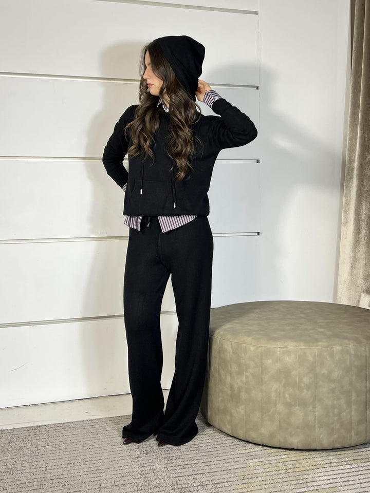 completo nero felpa con cappuccio e pantalone a palazzo LN871225NERO SUSY MIX