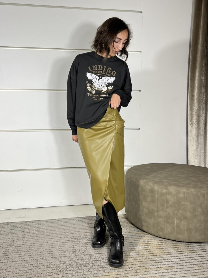 gonna in ecopelle midi con arricciatursa  verde oliva SK894Q01VERDE OLIVA SUSY MIX