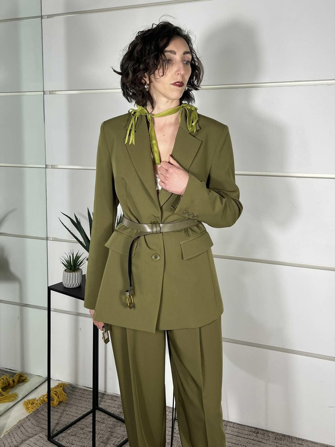 giacca over con cintura in vita pistacchio JBJ8LIC1748 IMPERIAL