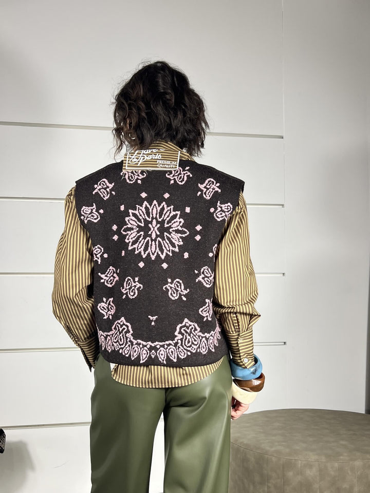 GILET MORO IN MAGLIA CON RICAMI ROSA W5HMG61A400POWDE PINK TENSIONE IN