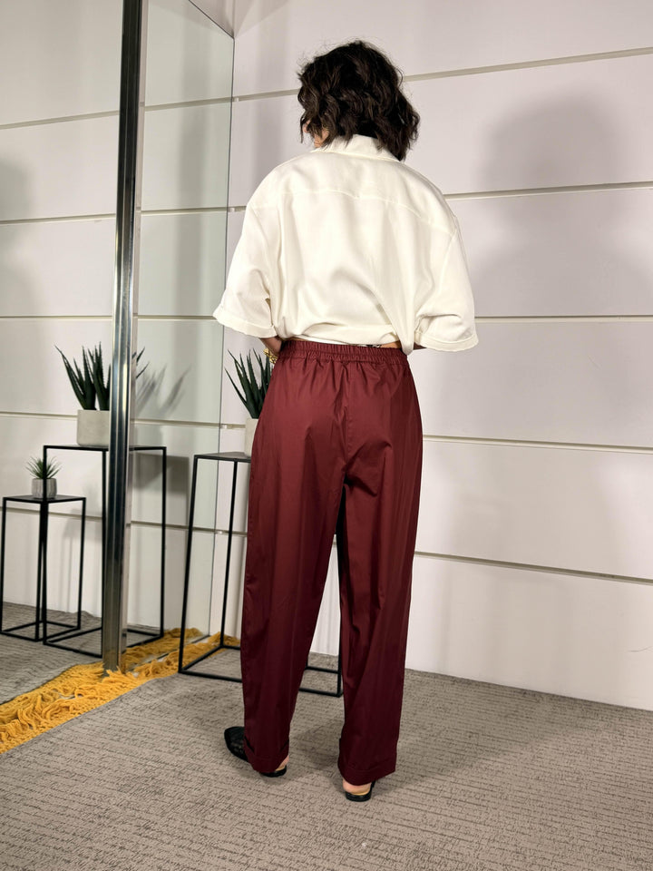 pantalone in fresco cotone con elastico in vita bordo 26P4936BORDO TENSIONE IN