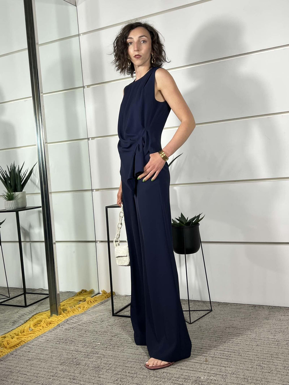 top con arriciatura a lato blu TAB1687BLU 89 VICOLO
