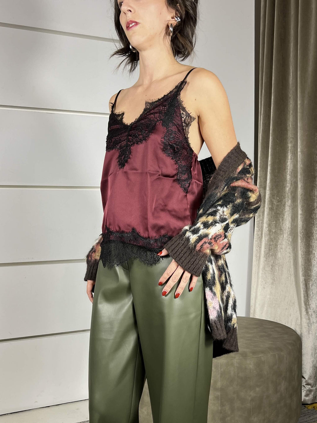 top vino satin con pizzo nero R703VINO SUSY MIX