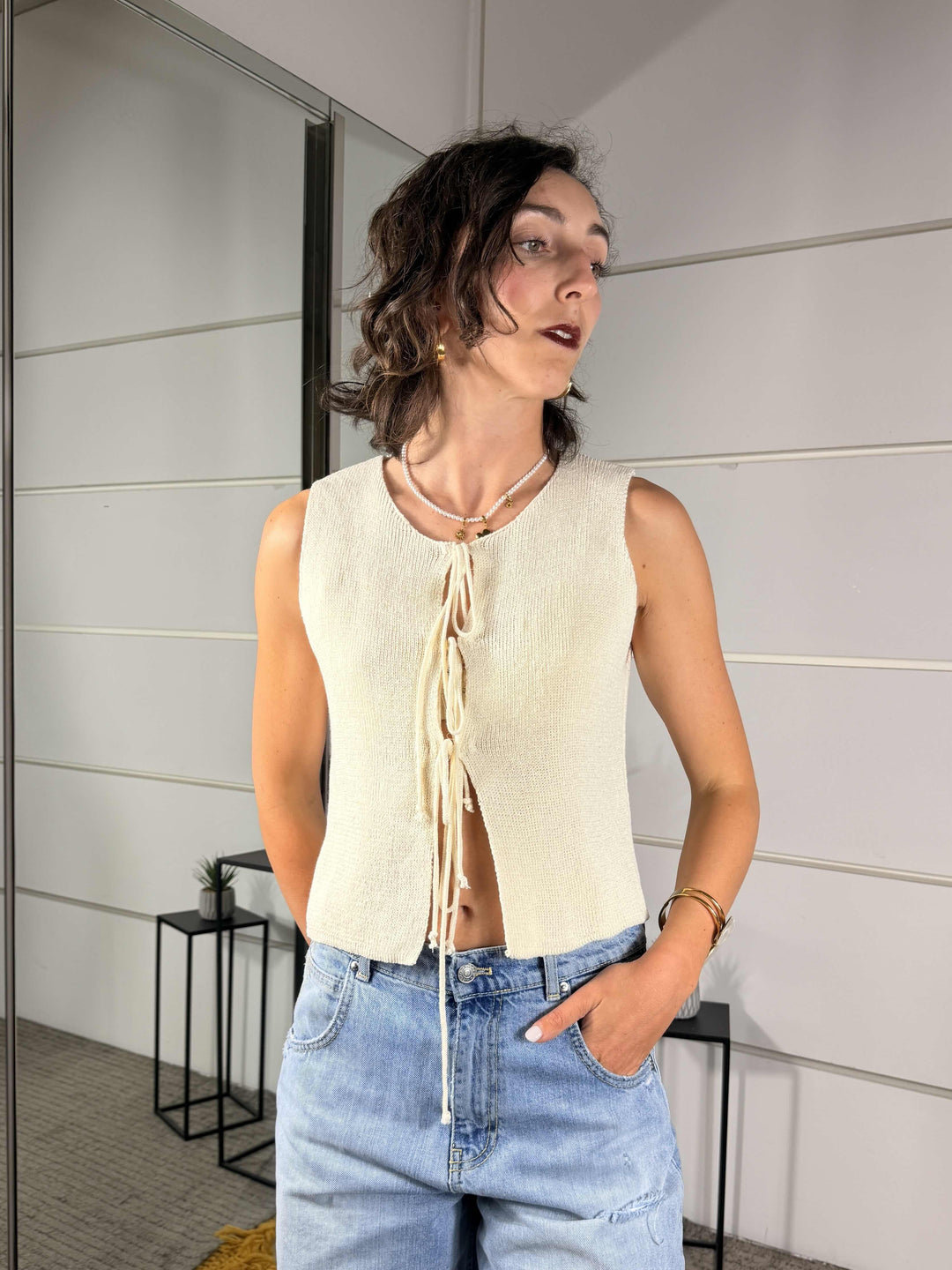 gilet in maglia con fiocchi burro A24416BURRO SPICY CAFE