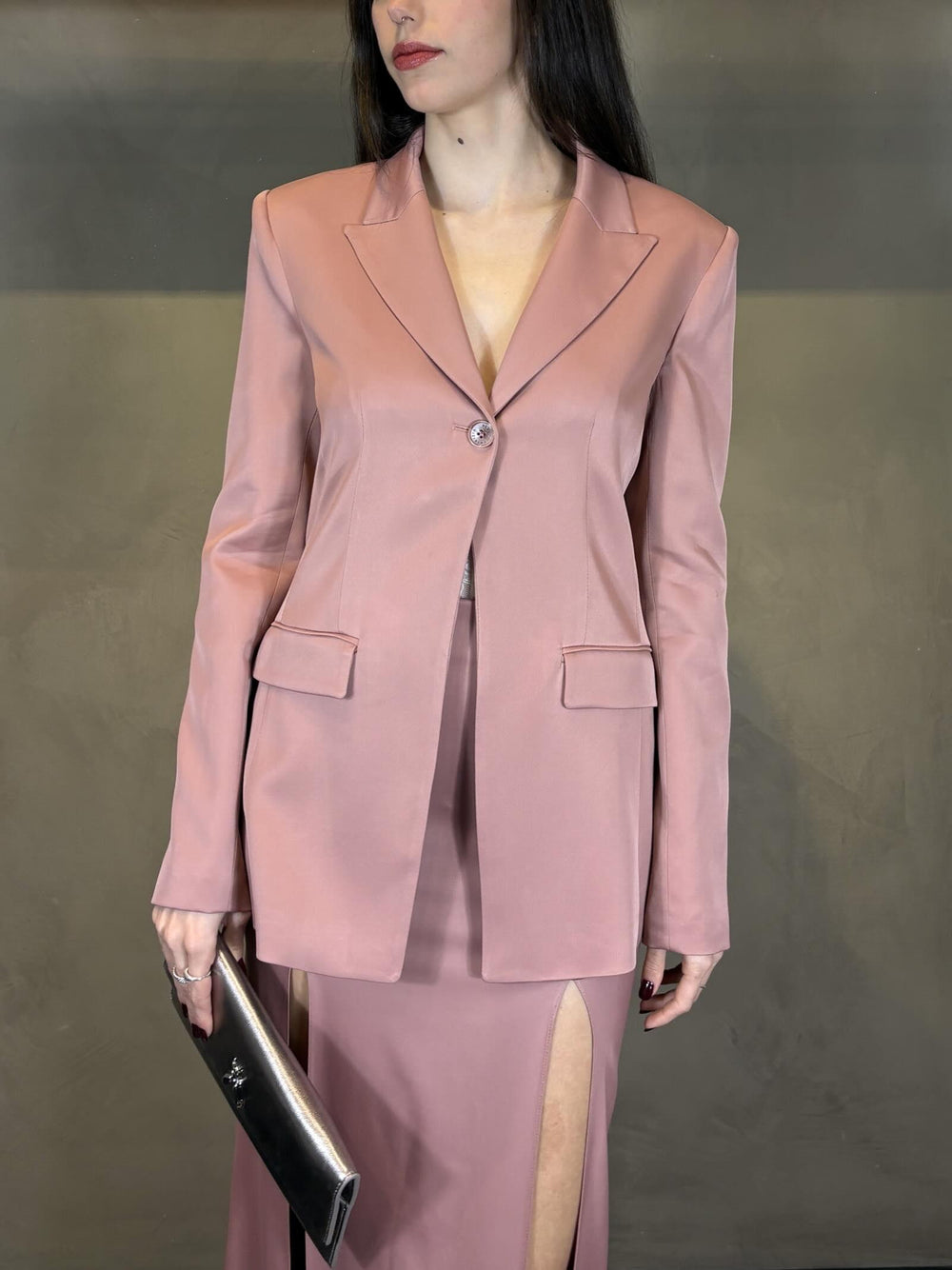 blazer in raso con cut out rosa antico 2S1551A736B885 PATRIZIA PEPE MAIN