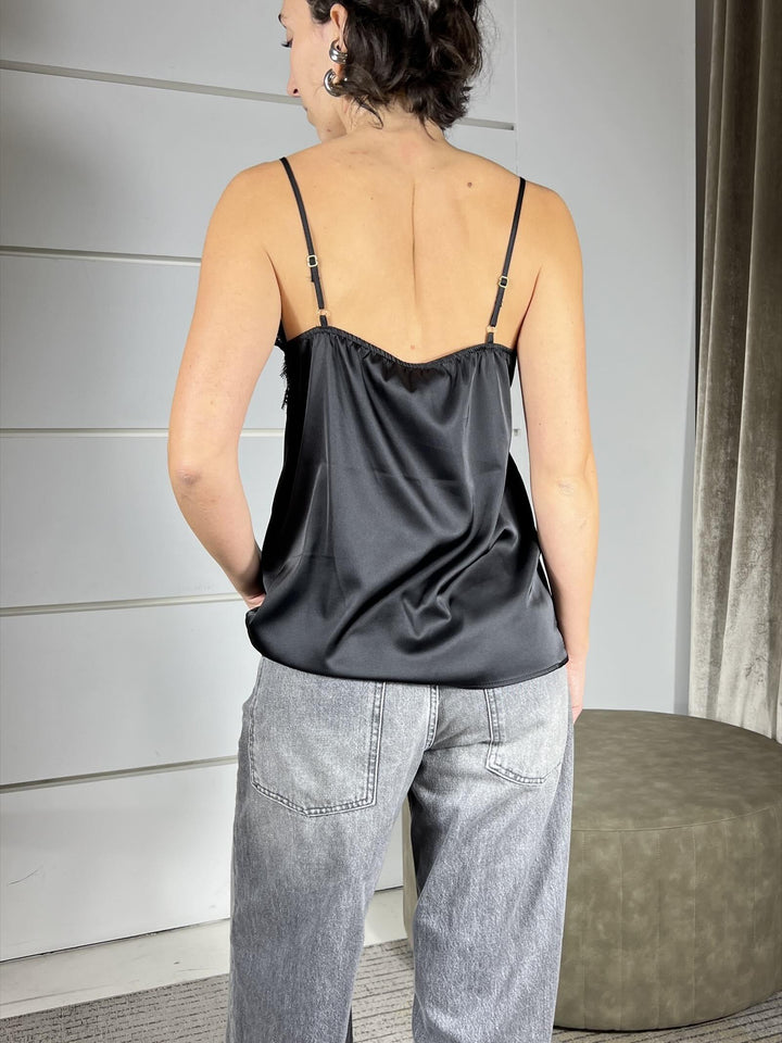 CANOTTA NERA SATIN CON PIZZO TF0928NERO VICOLO