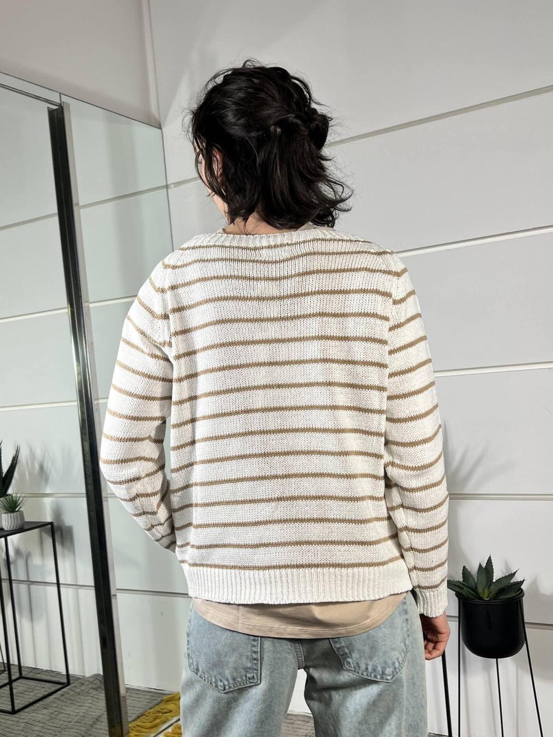 maglia a  barca rigata manica lunga crema e sabbia W26063CREMA SUSY MIX