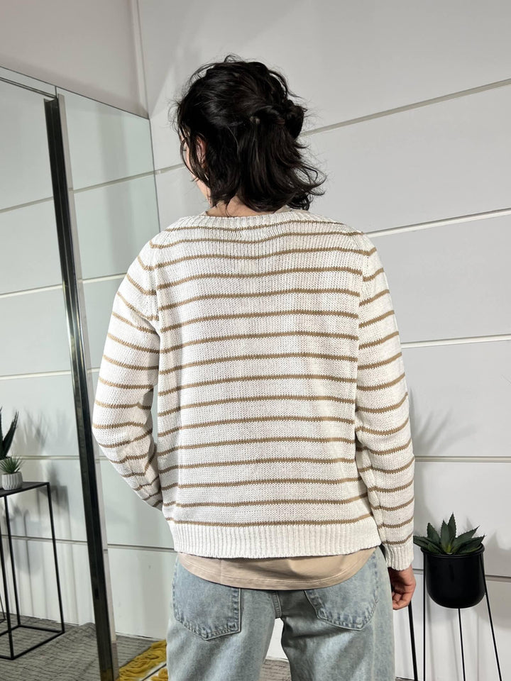 maglia a  barca rigata manica lunga crema e sabbia W26063CREMA SUSY MIX