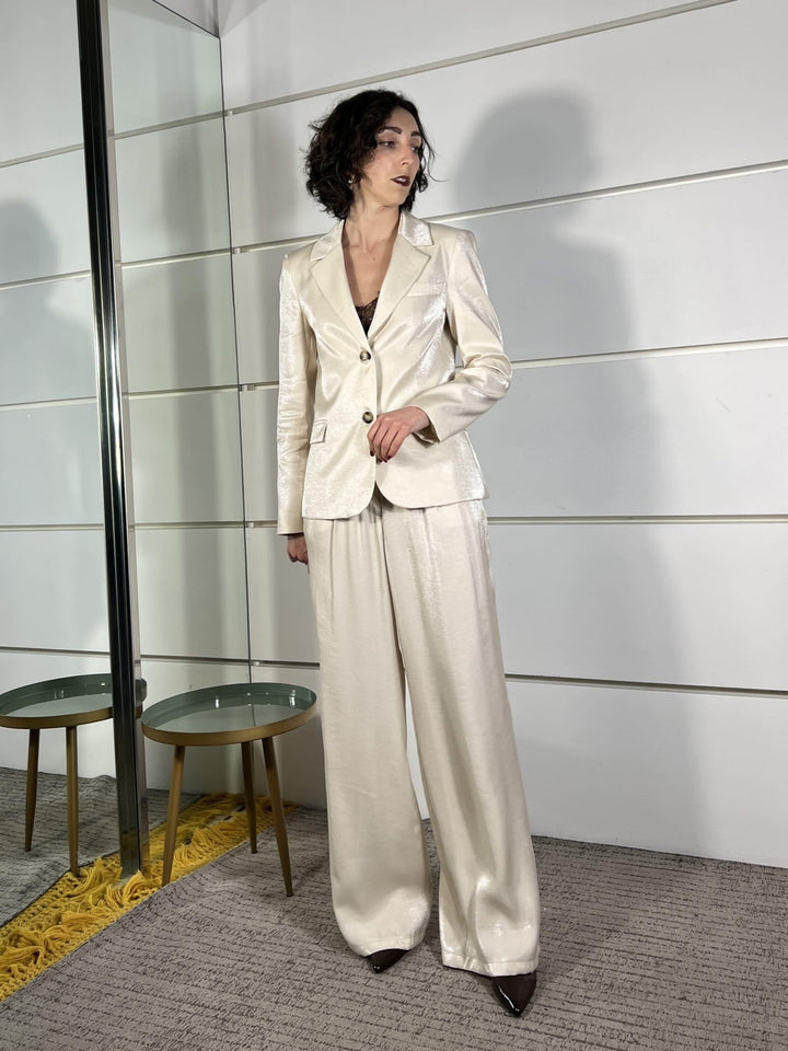completo laminato giacca e pantalone a palazzo 101551AVORIO SUSY MIX