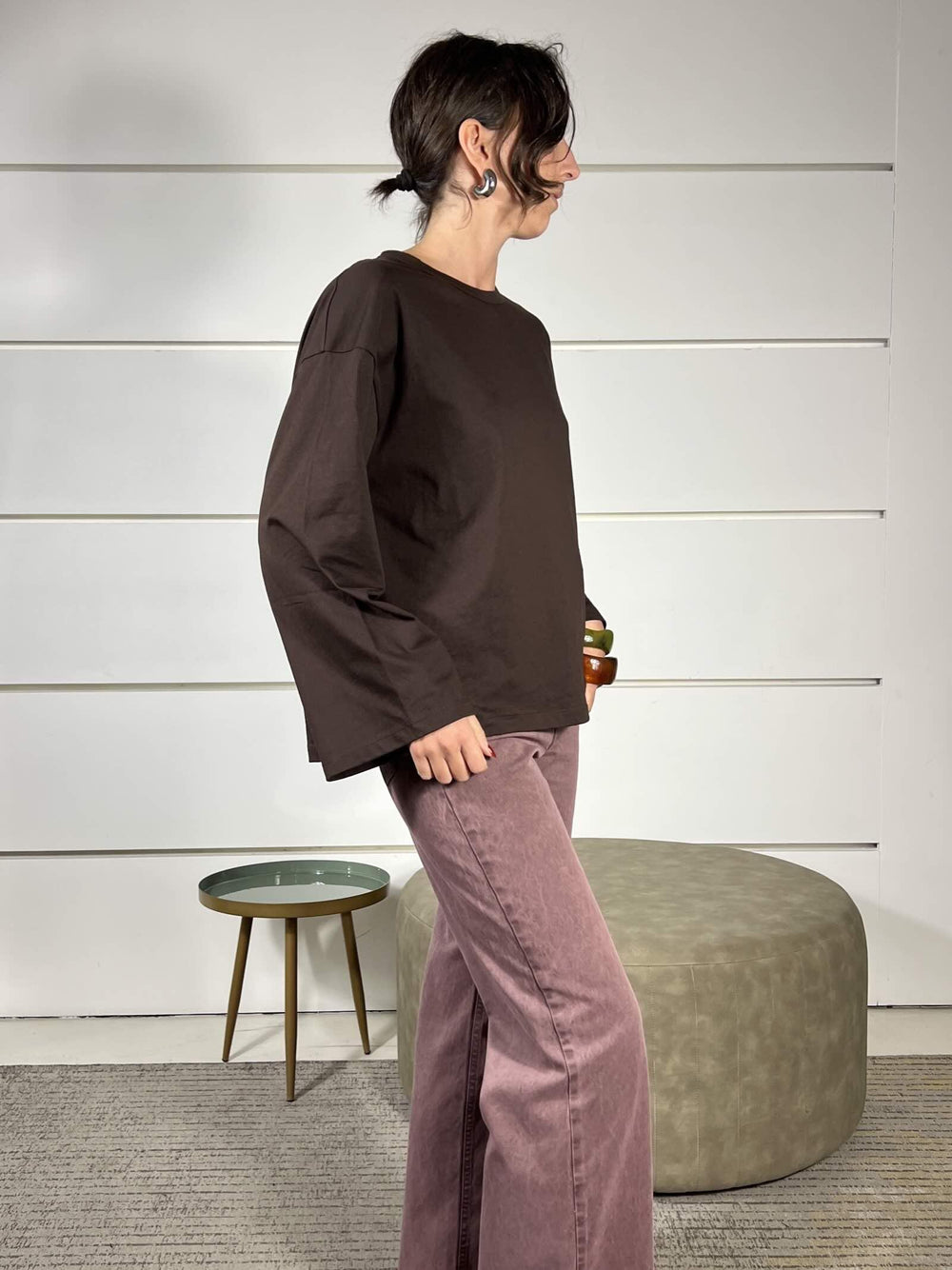 t-shirt girocollo con manica lunga ampia moro UF0169MORO VICOLO