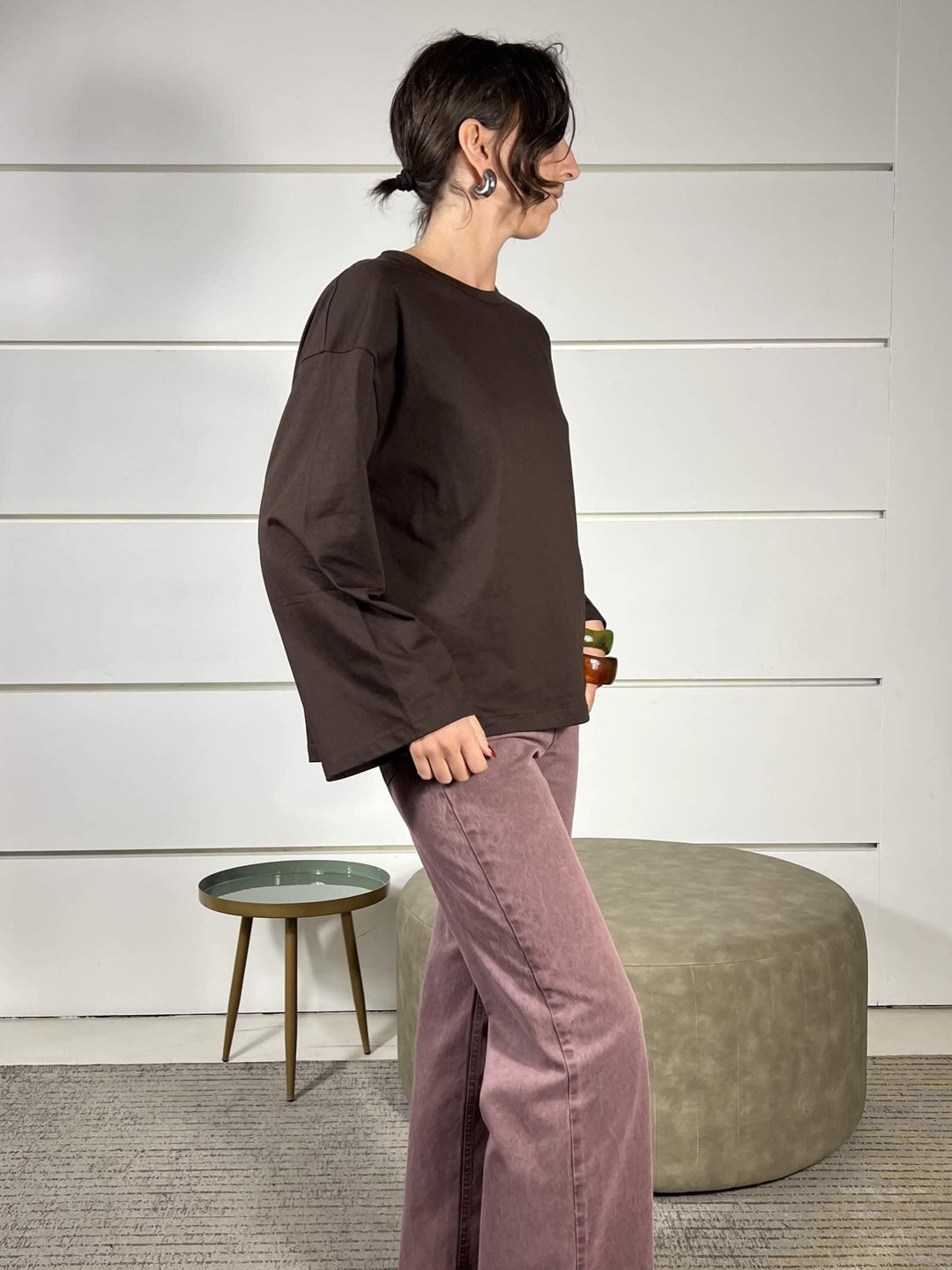 t-shirt girocollo con manica lunga ampia moro UF0169MORO VICOLO