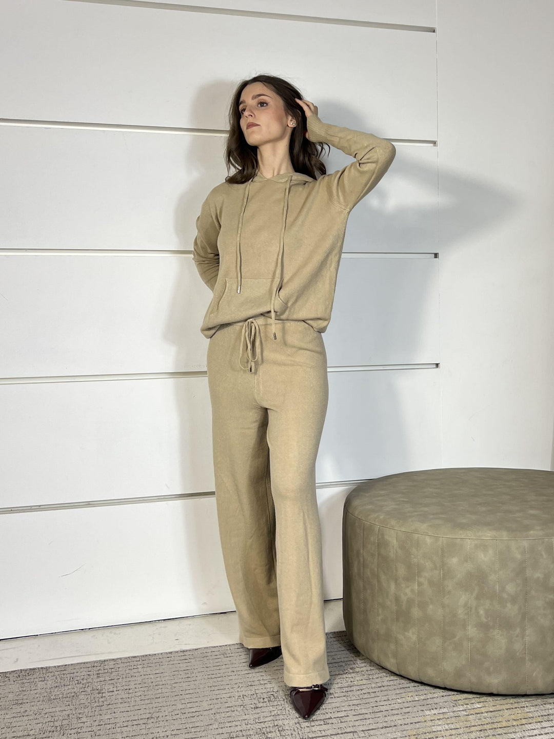 completo felpa con cappuccio e pantalone a palazzo fango LN871225FANGO SUSY MIX
